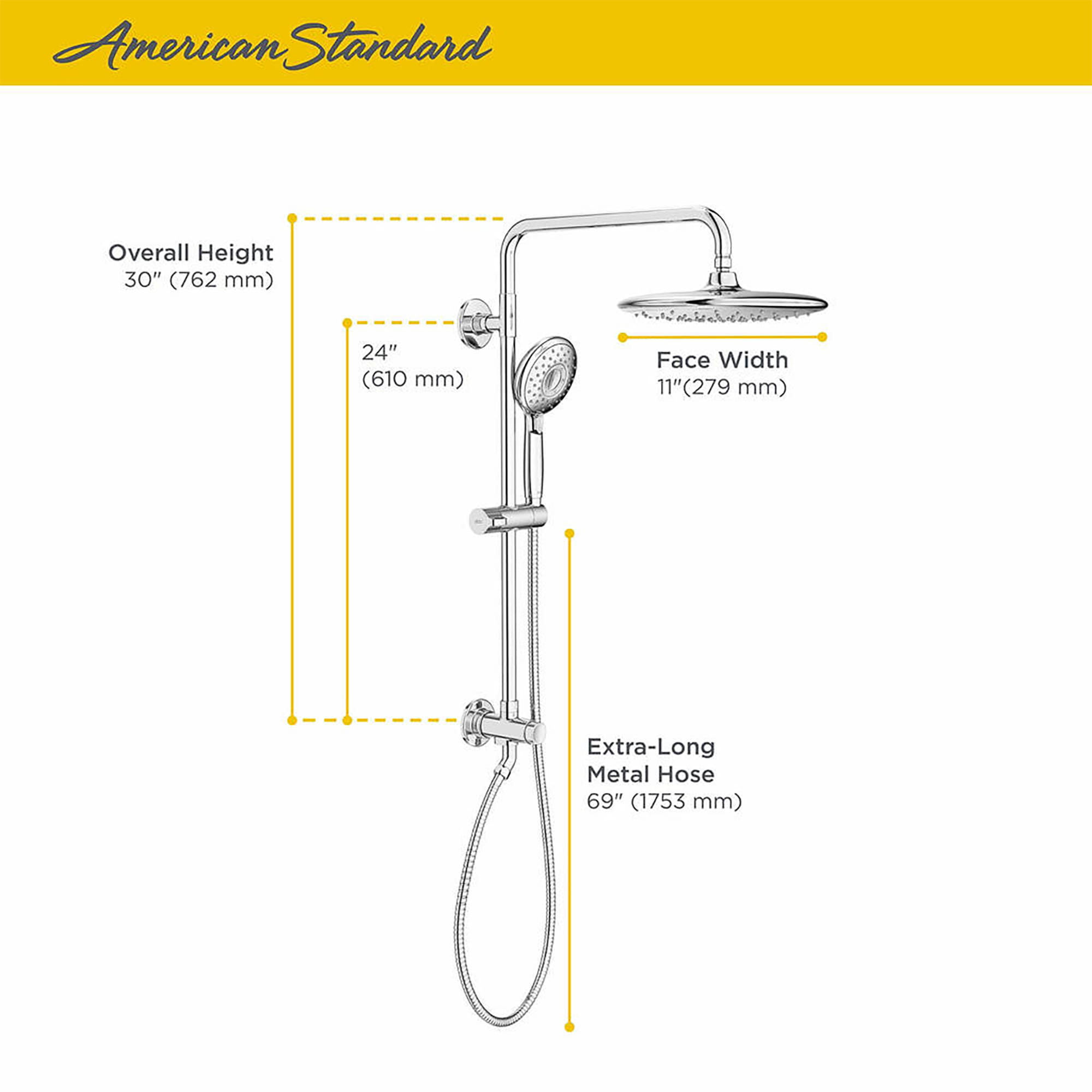 Spectra Versa 24 Inch 4 Function 18 gpm 68 L min Shower System With Rain Showerhead CHROME